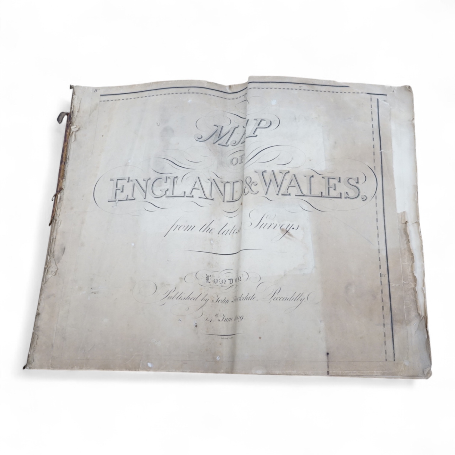 Stockdale, John (1749-1814) - Map of England and Wales from the Latest Surveys, elephant folio, double-page title, 19 double-page maps, numbered 1-20, (title being number 4), London, 14th June, 1809, bound with - Map of